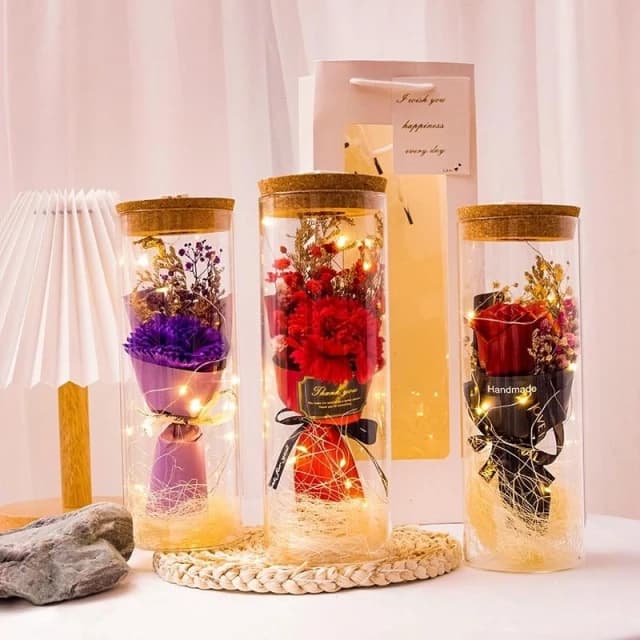 GIFTME5 玻璃罐永生花 玫瑰花束畢業 閨蜜 情人節禮物 生日禮物 香皂永生花 康乃馨 向日葵 乾燥花