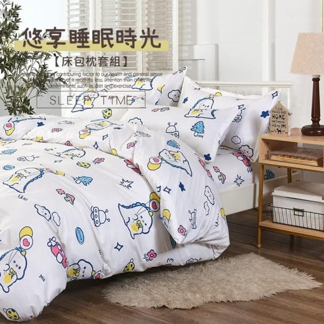 【Blue Cat 藍貓】台灣製造 舒柔棉床包枕套組 床包 床單 寢具(蠟筆恐龍)