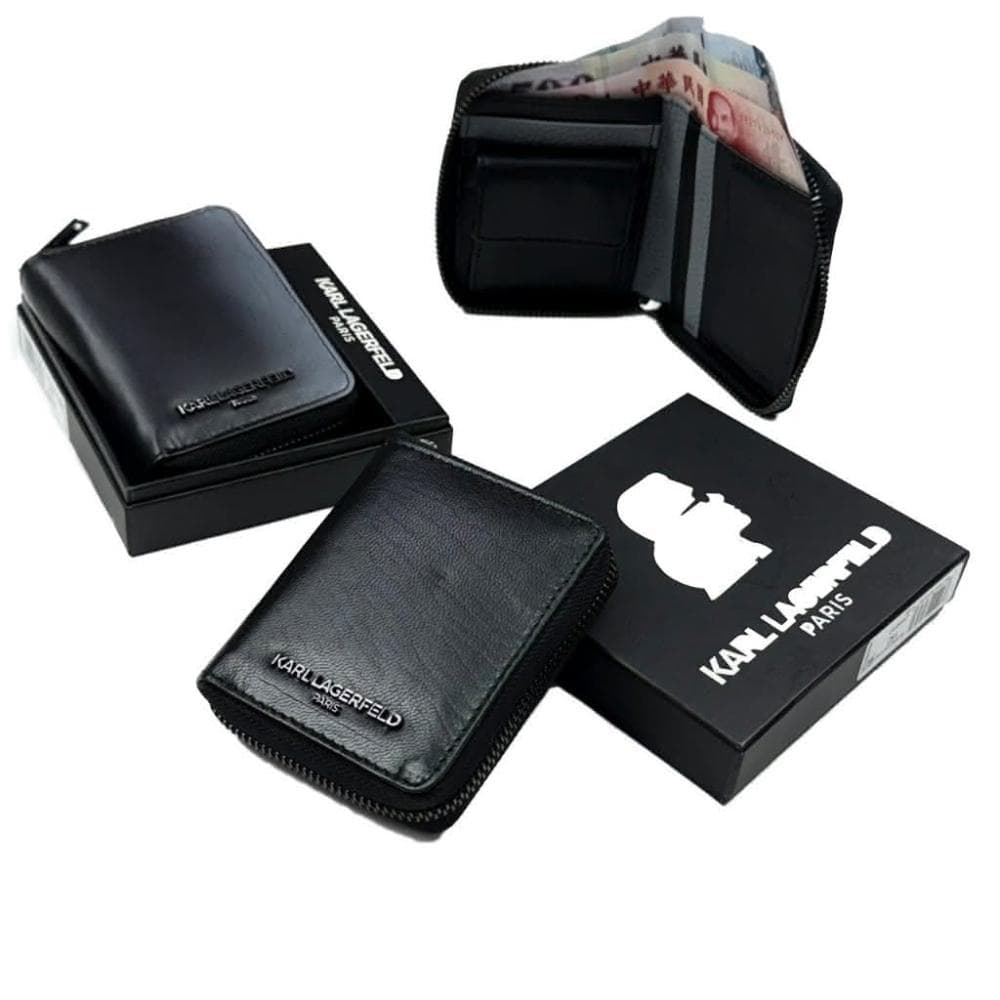 【KARL LAGERFELD 卡爾】卡爾 零錢袋短夾 漸層設計 拉鍊皮夾 Karl 附盒 真皮皮夾 零錢袋 短夾 錢包 生日禮物 送禮  #1014