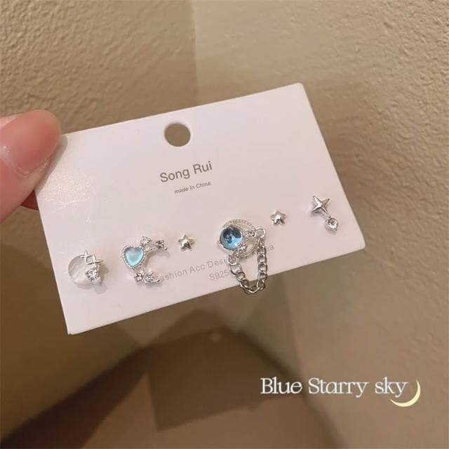 Miss Si 現貨速發 炫彩星河鏈條耳釘套裝組合 s925銀針 小眾設計感輕奢耳飾