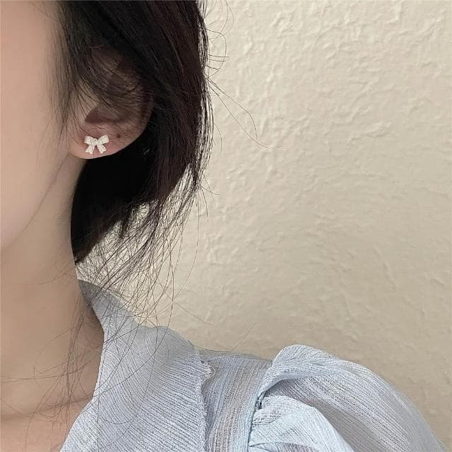 Miss Si 現貨速發 銀針可愛甜美蝴蝶結 極光小熊耳釘 三件套裝 少女心 小眾耳環耳飾