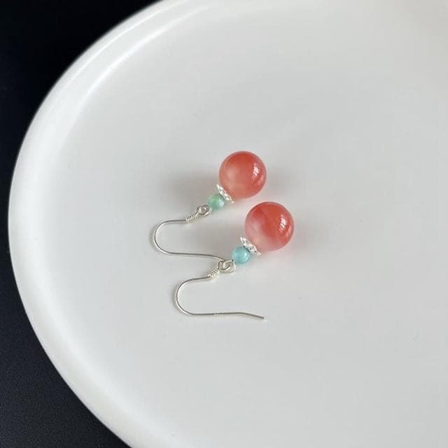 【Paiya 派亞】鹽源瑪瑙耳墜 925銀耳鈎綠松配飾通體銀潤紅色瑪瑙耳飾交換禮物/送禮