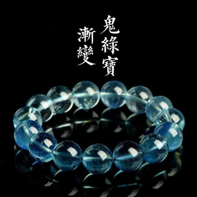 【Paiya 派亞】7A級巴西老礦魔鬼綠海藍寶圓珠手鏈 漸變魔鬼綠寶手串