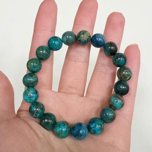 【Paiya 派亞】天然深色地球景色綠鳳凰松手鏈鳳凰松石優雅男女款圓珠手飾