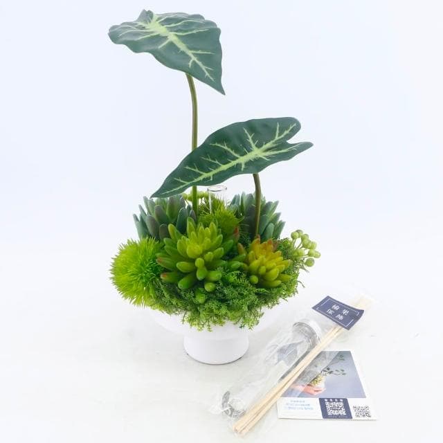 【HUGO DECO 榆果傢飾】觀音蓮葉多肉香氛植栽(擬真植物/人造盆栽/綠化/佈置)