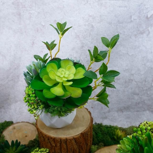 【HUGO DECO 榆果傢飾】大寶石蓮枝芽多肉盆栽(擬真植物/人造盆栽/綠化/佈置/禮物)