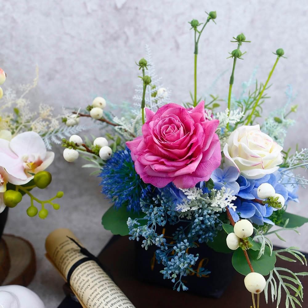 【HUGO DECO 榆果傢飾】紫玫瑰璀璨香氛紙袋花禮(擬真植物/人造盆栽/綠化/佈置/禮物)