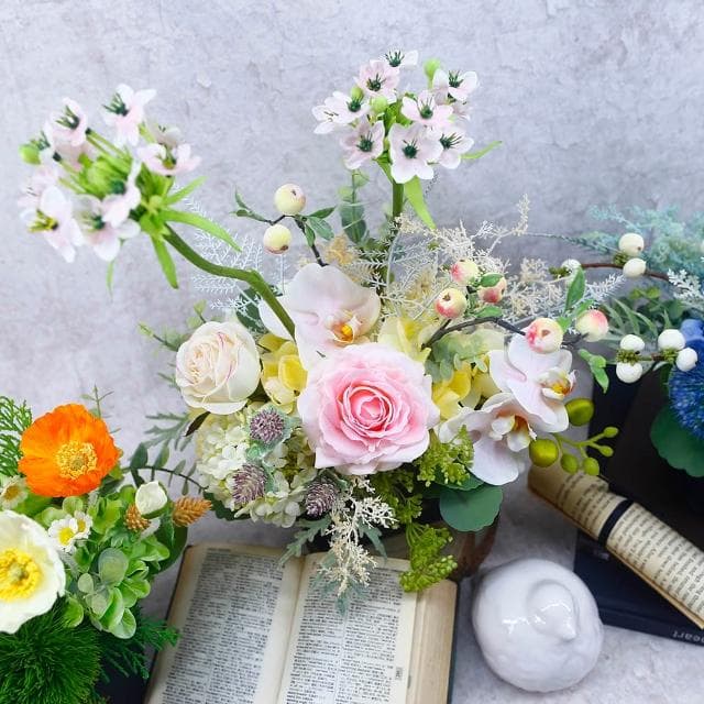 【HUGO DECO 榆果傢飾】粉玫瑰甜美風紙袋香氛花禮(擬真植物/人造盆栽/綠化/佈置/禮物)