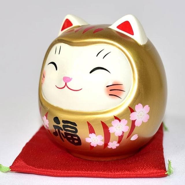 野馬日式雜貨 開運貓不倒翁 櫻花 金福 藥師窯日本正版 吉祥物 貯金箱 15cm kc282