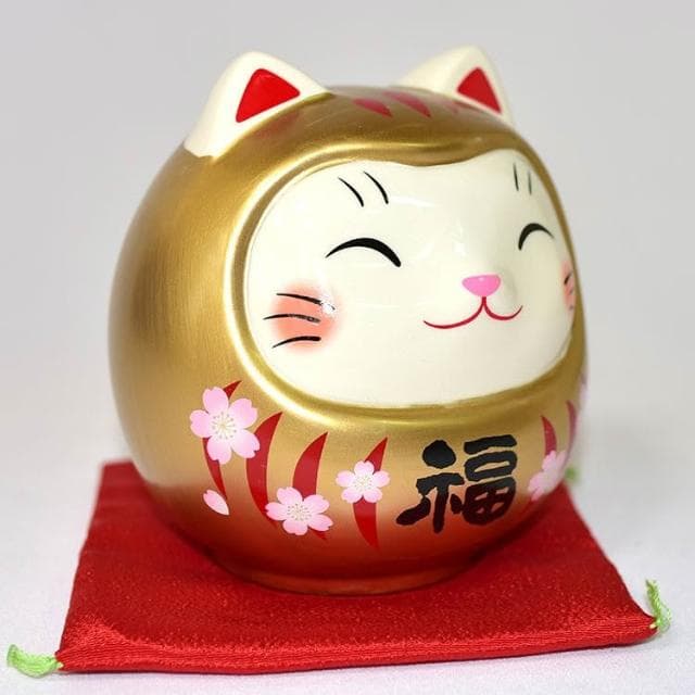 野馬日式雜貨 開運貓不倒翁 櫻花 金福 藥師窯日本正版 吉祥物 貯金箱 15cm kc282