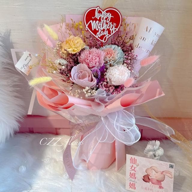 永生康乃馨擴香花束-優雅奢華款-大 (母親節花束/長輩送禮/媽媽最愛/母親節花禮)