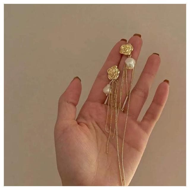 【HaNA 梨花】韓國送妳一朵玫瑰花．巴洛克天然珍珠垂落耳環