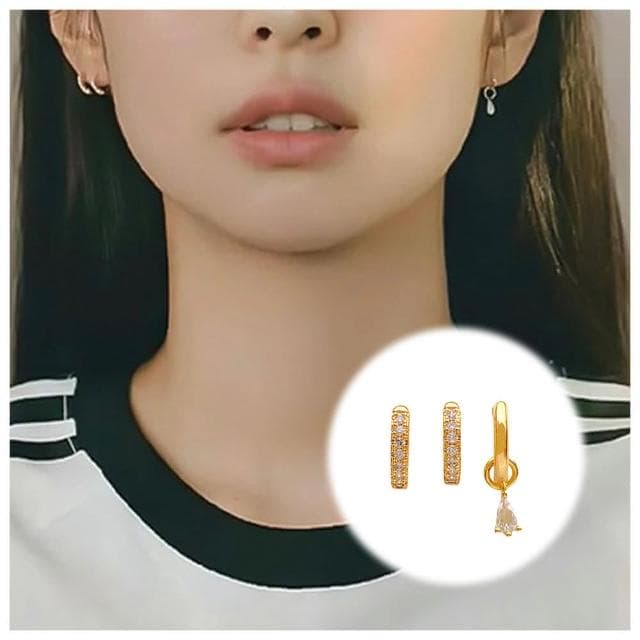 【HaNA 梨花】BLACK P明星．JENNIE同款多層疊戴金色小耳環套裝