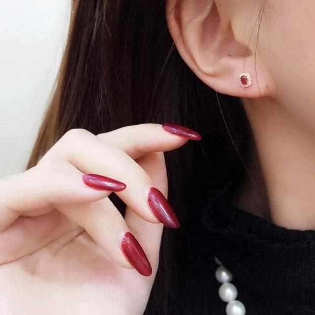 【WhiteKuo】WhiteKuo18K天然紅寶石鑽石耳釘耳針耳環