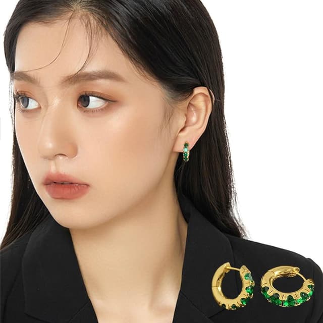 【KEDDY】小圈耳環-高級感-輕奢-耳飾-耳扣-耳環-耳環女-韓國飾品-送女生-生日禮物-簡約耳環-ins風-祖母綠-小配飾