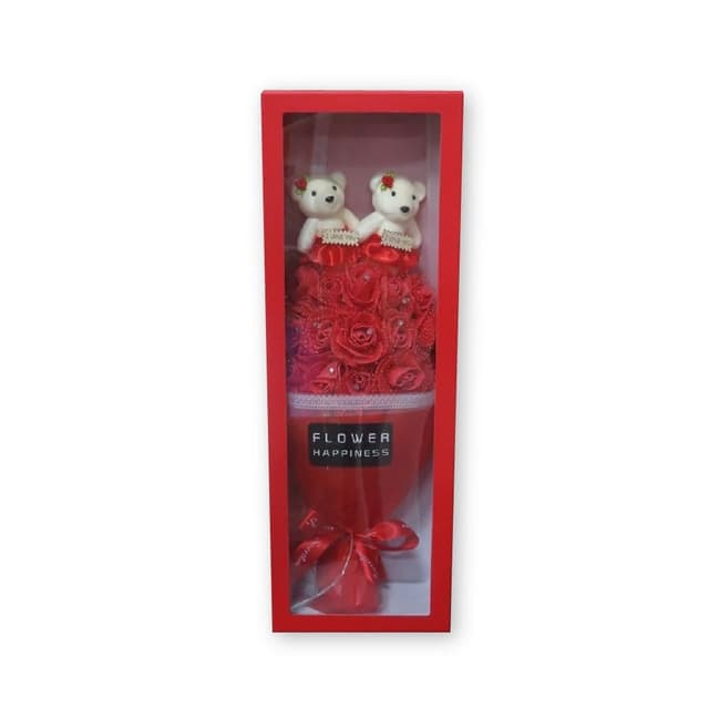 小熊盒裝LED花束燈19朵(情人節生日禮物花燈 玫瑰花禮盒 母親節)