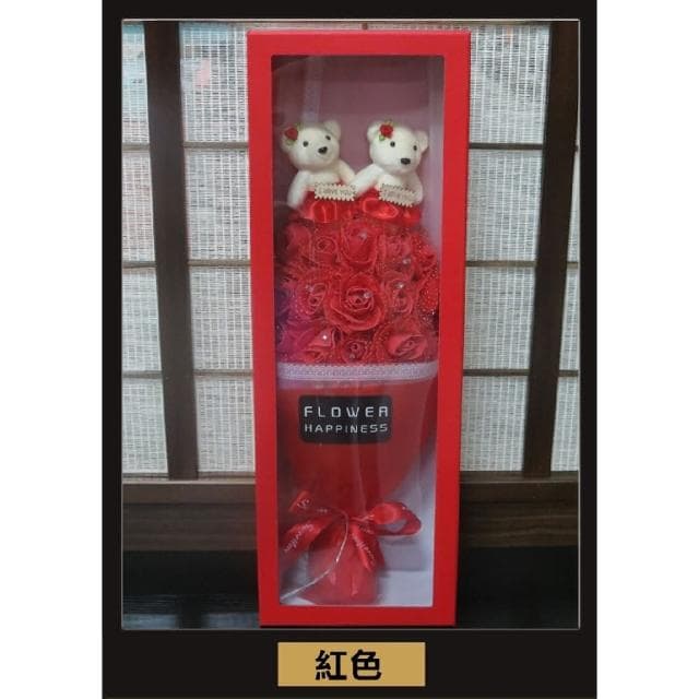 小熊盒裝LED花束燈19朵(情人節生日禮物花燈 玫瑰花禮盒 母親節)