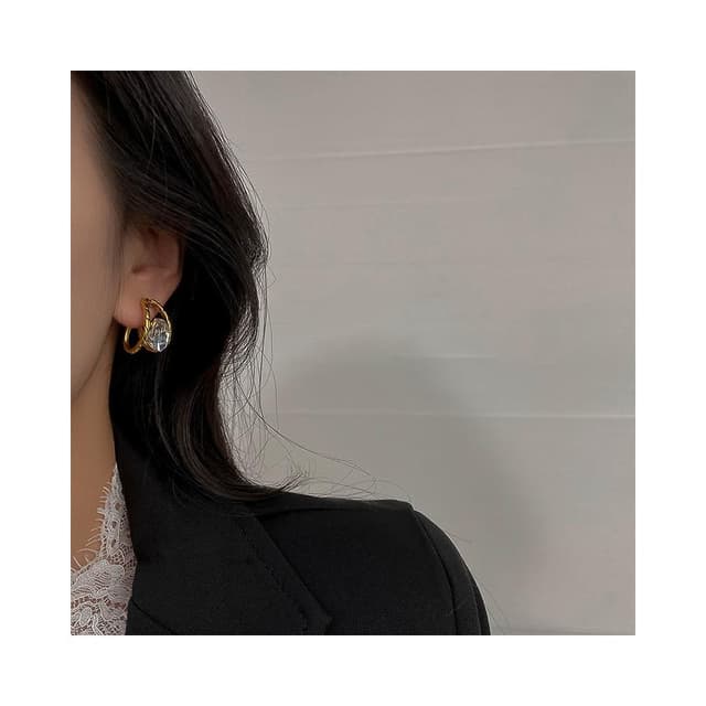 « lacarpe » 銅｜俄涅夾鑽圈耳環｜鋯石｜古銅金 (正韓 手工飾品 925純銀耳針)