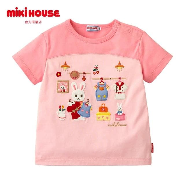【MIKI HOUSE】官方直營-普奇熊 舞颯兔 刺繡短袖T恤 100% 棉  60/2 平紋針織  男女童裝