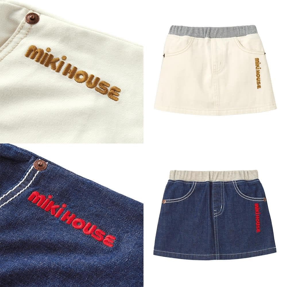 【MIKI HOUSE】官方直營-MIKI HOUSE LOGO刺繡短裙- 共兩款(白/靛藍) 男女童裝