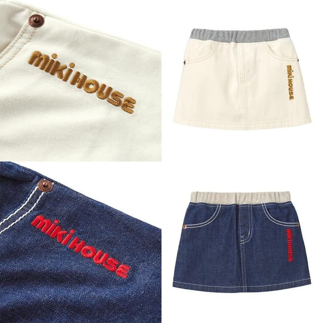 【MIKI HOUSE】官方直營-MIKI HOUSE LOGO刺繡短裙- 共兩款(白/靛藍) 男女童裝