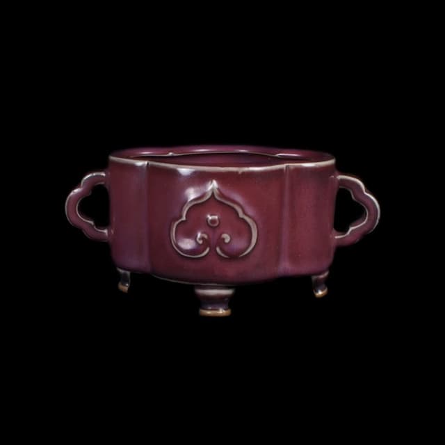 《博古珍藏》元 鈞窯玫瑰紫釉葵口香爐 早期收藏 老件瓷器 博物館級文物