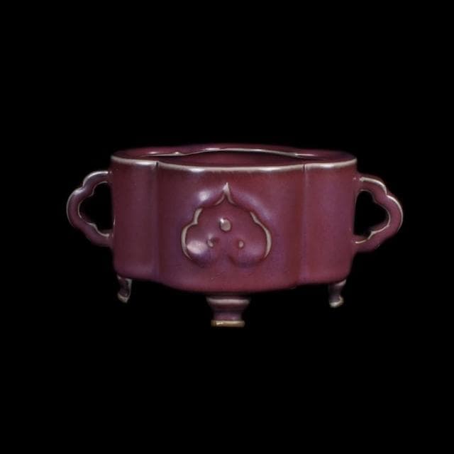 《博古珍藏》元 鈞窯玫瑰紫釉葵口香爐 早期收藏 老件瓷器 博物館級文物