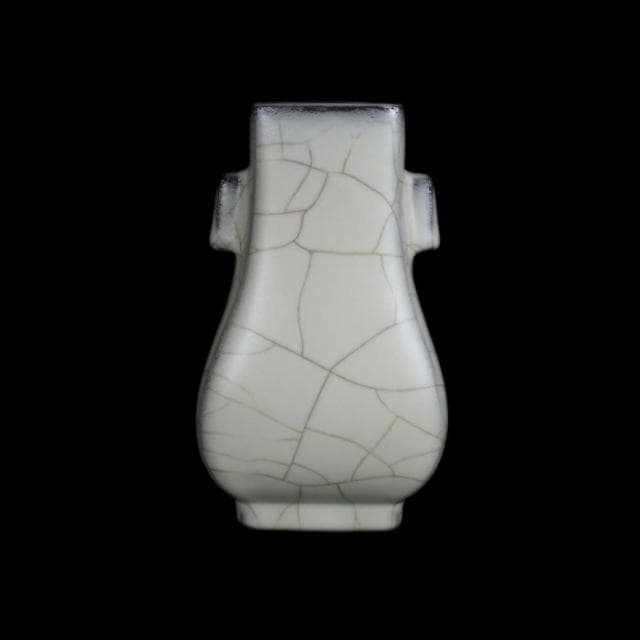 《博古珍藏》宋 官窯月白釉四方貫耳瓶 高15公分 早期收藏 老件花瓶瓷器 博物館級文物