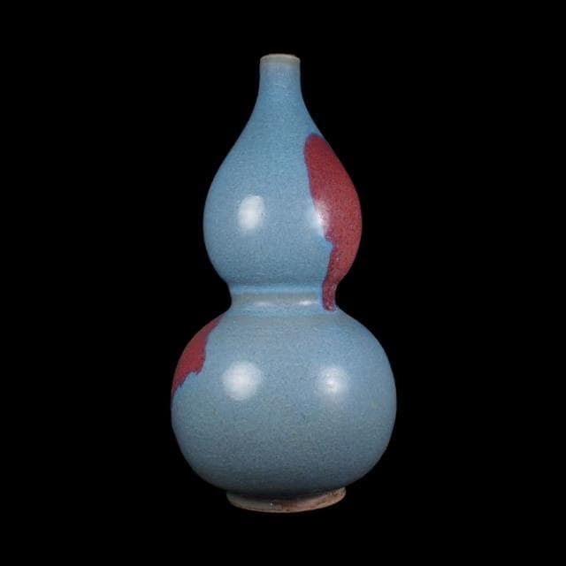 《博古珍藏》元 鈞窯天青釉紫斑葫蘆瓶 早期收藏 老件花瓶瓷器 博物館級文物