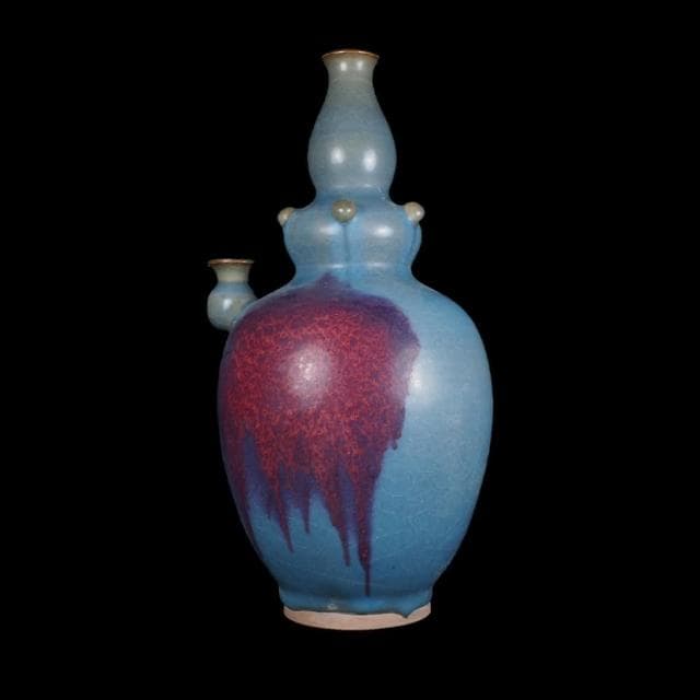 《博古珍藏》元 鈞窯天青釉紫斑淨瓶 早期收藏 老件花瓶瓷器 博物館級文物