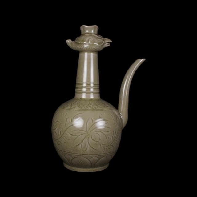 《博古珍藏》五代 越窯秘色瓷鳳首壺 早期收藏 老件茶壺瓷器 博物館級文物