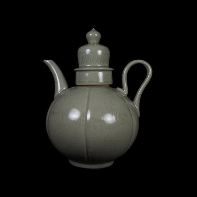 《博古珍藏》五代 越窯秘色瓷執壺 早期收藏 老件茶壺瓷器 博物館級文物