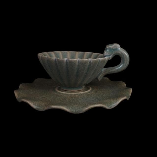 《博古珍藏》宋 汝窯青瓷花口盞托 早期收藏 老件茶杯瓷器 博物館級文物