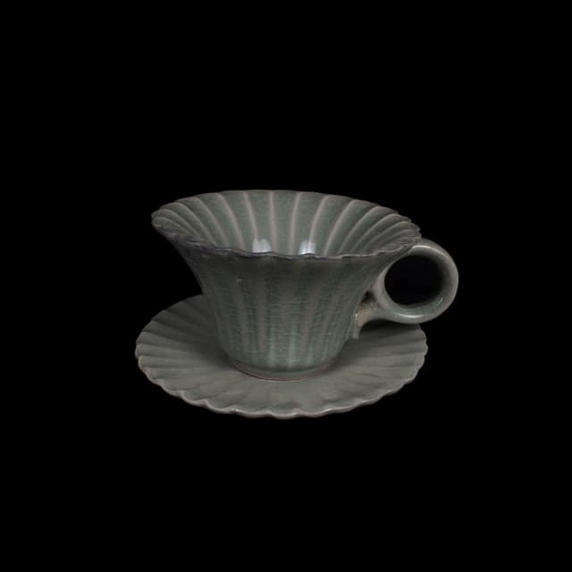 《博古珍藏》宋 汝窯青瓷菊花口盞托 早期收藏 老件茶杯瓷器 博物館級文物