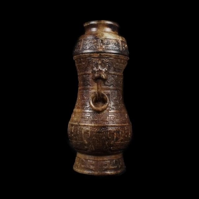 《博古珍藏》漢 天然青黃玉雕雙獸活環耳玉瓶擺件 2.26公斤 老件文物 早期收藏