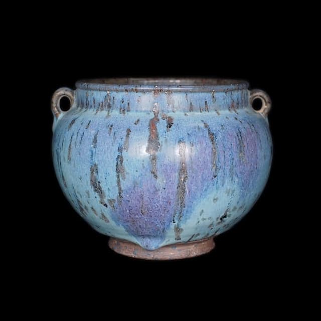 《博古珍藏》宋 鈞窯天藍釉紫斑雙系罐 早期收藏 老件瓷器