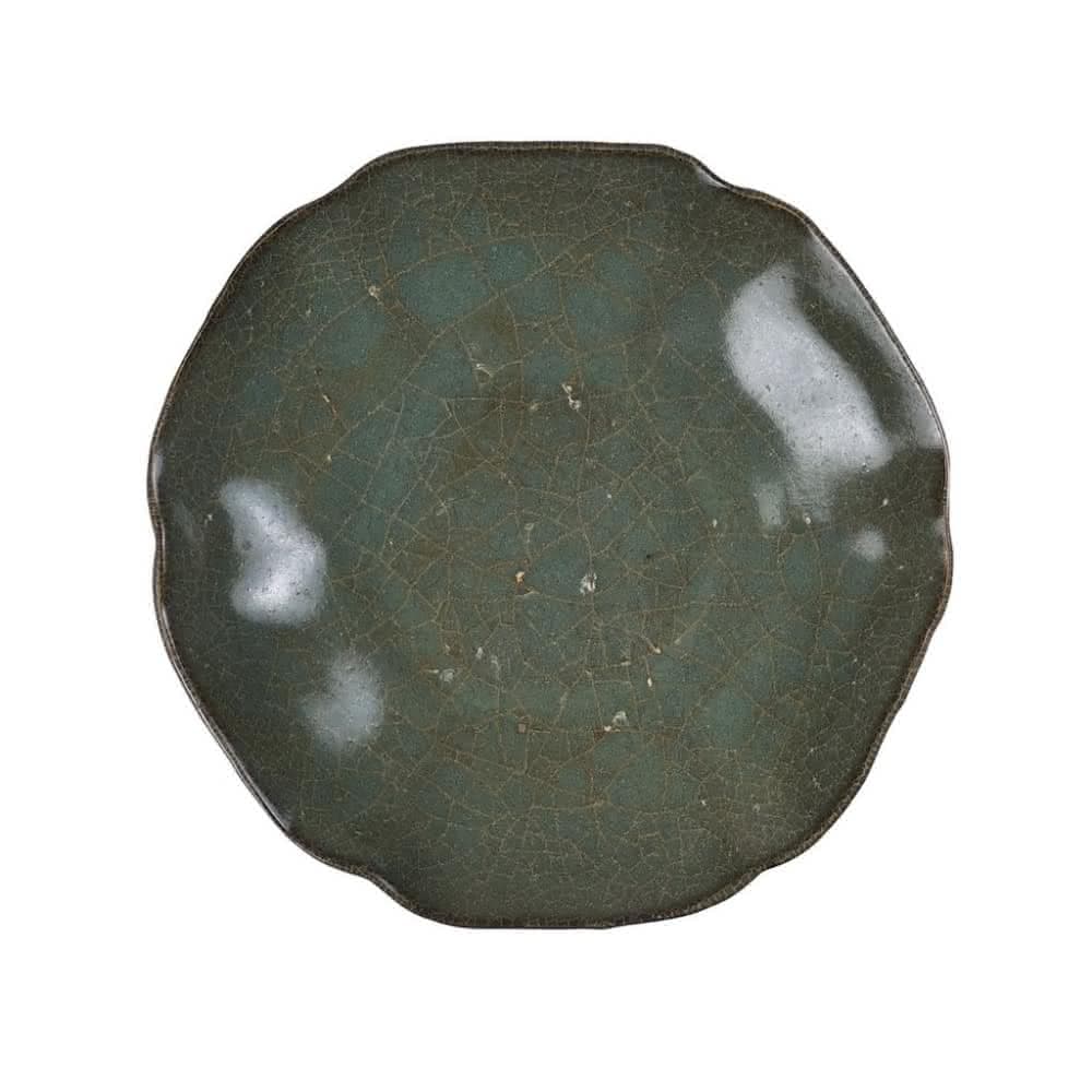 《博古珍藏》宋 官窯青釉花口盤  早期收藏