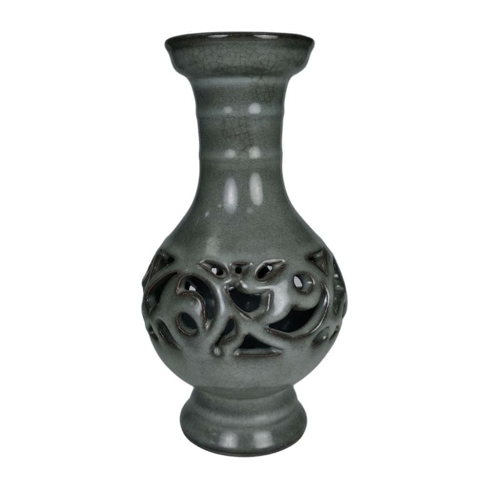 《博古珍藏》宋 官窯鏤空花卉瓶 早期收藏 老件瓷器