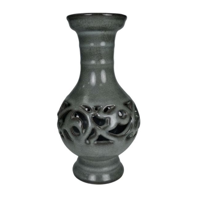 《博古珍藏》宋 官窯鏤空花卉瓶 早期收藏 老件瓷器