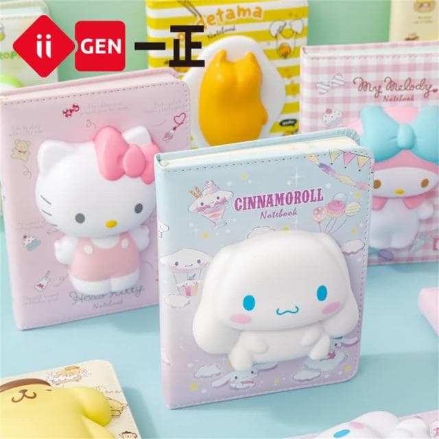 【SANRIO 三麗鷗】文具 三麗鷗家族造型筆記本 可愛少女心手帳本 3D立體玩偶減壓記事本 減壓本 生日禮物