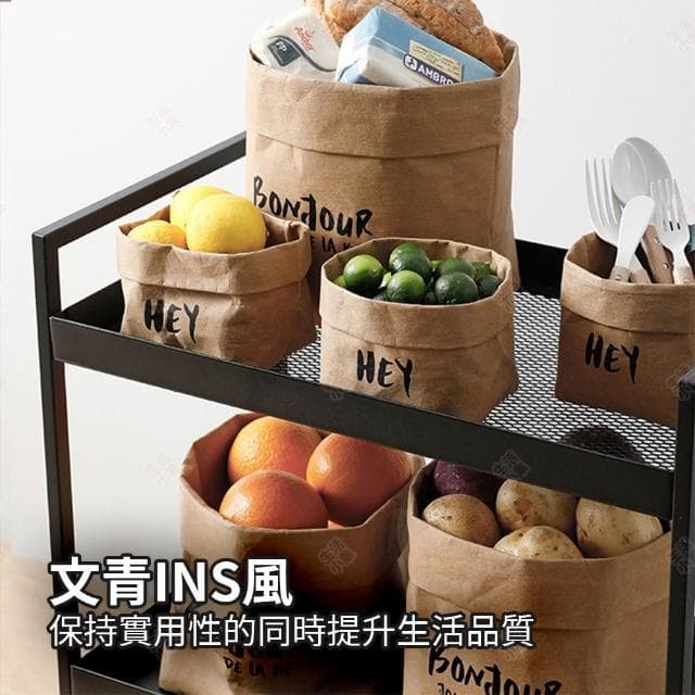 【生活小集】可水洗牛皮收納袋 (蔬果袋 麵包袋 吐司袋 桌上收納 盆栽收納 植物盆 收納包 收納箱 分類袋)