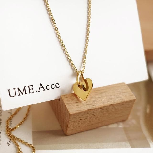 【UME.Acce】鈦鋼項鍊 心心相印項鍊 | 洗澡可戴/不退色項鍊/鈦鋼鍍18K金