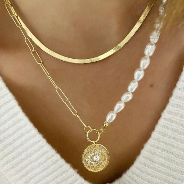 【CReAM】Hedwig歐美冷淡風鍍18K金色 扁細蛇鍊鎖骨鍊 男女項鍊(生日 禮物 送禮 禮盒)