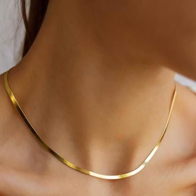 【CReAM】Hedwig歐美冷淡風鍍18K金色 扁細蛇鍊鎖骨鍊 男女項鍊(生日 禮物 送禮 禮盒)