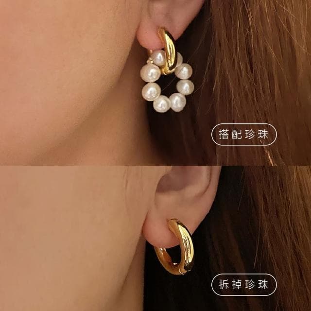 【CReAM】Camille 二用圓圈花朵天然淡水珍珠耳環鍍18K金色金屬女耳環(新年 過年 送禮 禮物)