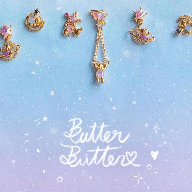 【ButterButter】BlueBear可愛夢幻 藍色小熊月亮睡覺 金色 女耳環(送禮 禮物)