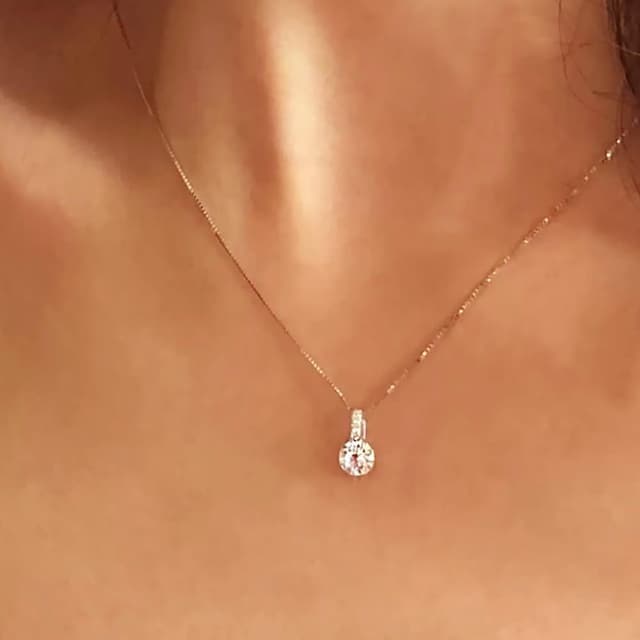 【CReAM】Lauretta 純銀典雅氣質6mm單鑽水晶鋯石鑽式女項鍊(生日 禮物 送禮 禮盒)