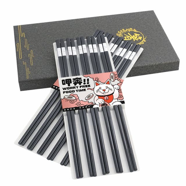 930-CPMBS275-10 合金筷-黑銀/10雙禮盒 工具網長筷子 尖頭筷 家用筷子 塑膠筷子 新居落成禮物 過年禮盒 喜慶筷組 賀禮 公筷