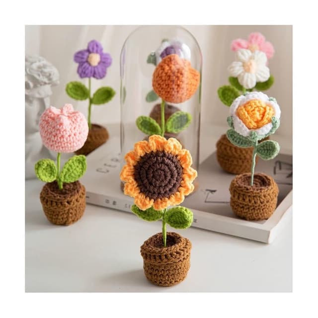 PARTIDO  編織毛線花造型盆栽1入-多款任選(生日 母親節 告白 七夕情人節 畢業 禮物 氣球 布置 編織花 花禮)