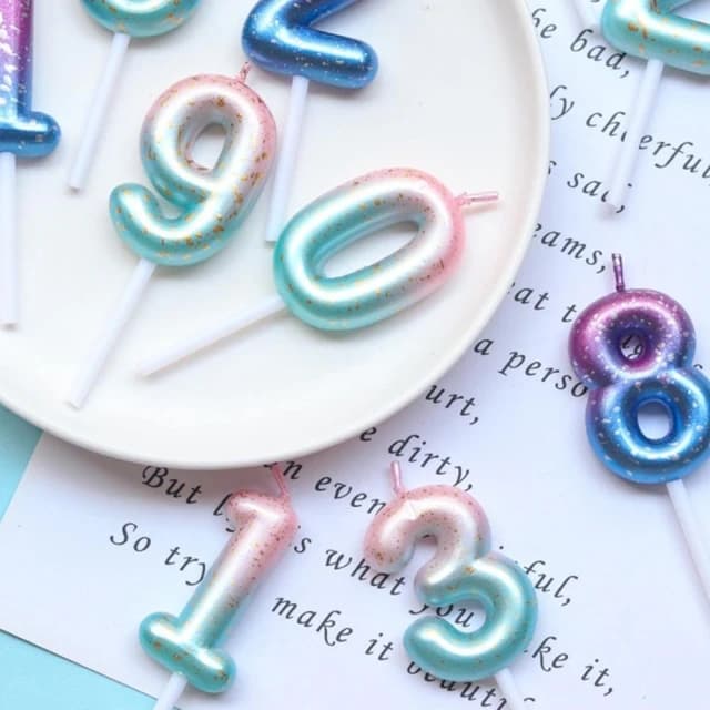 PARTIDO  漸層人魚粉數字蛋糕蠟燭1入生日布置 蛋糕蠟燭 活動道具 佈置 生日數字 周歲佈置 插旗 蛋糕裝飾